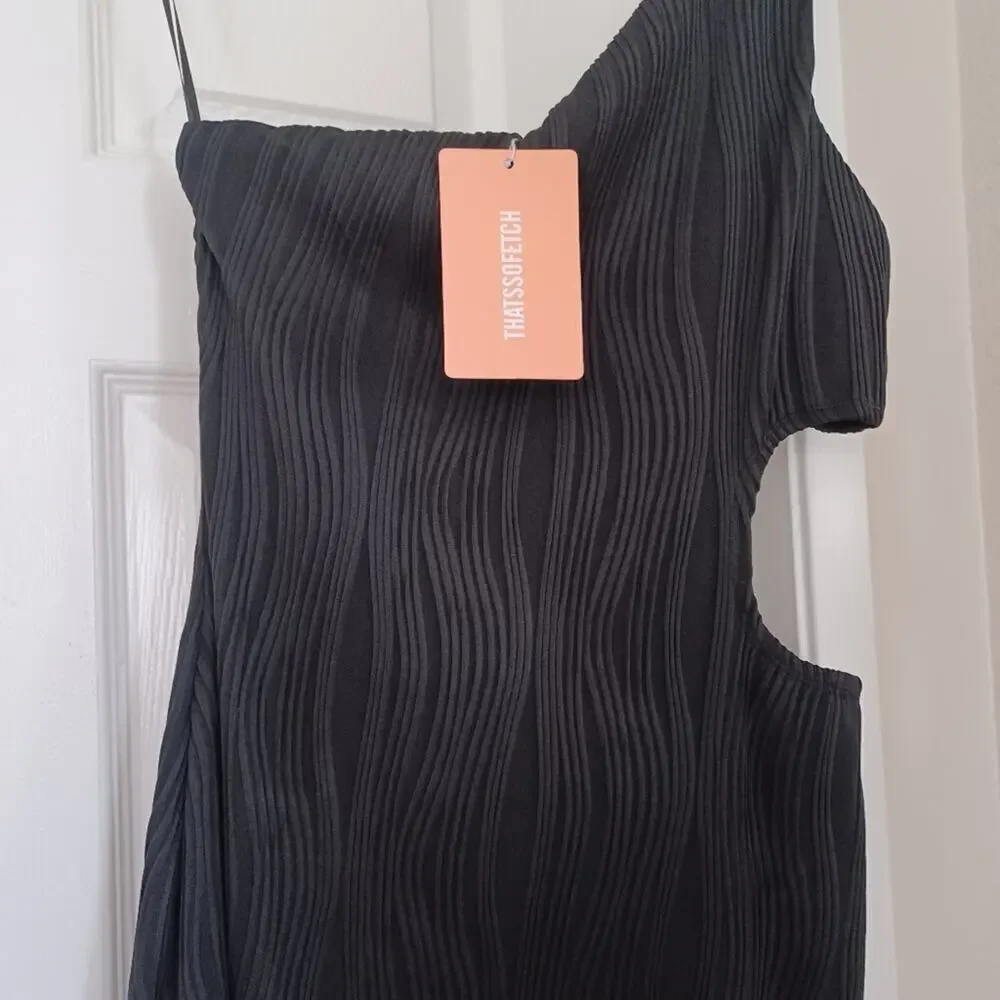 That's So Fetch Trami One Shoulder Cut Out Bodycon Midi Dress Black 8 NWT - Picture 9 of 13